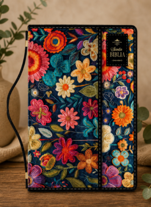 Biblia Cartera Negro Floral 🖤💐 sin pestañas